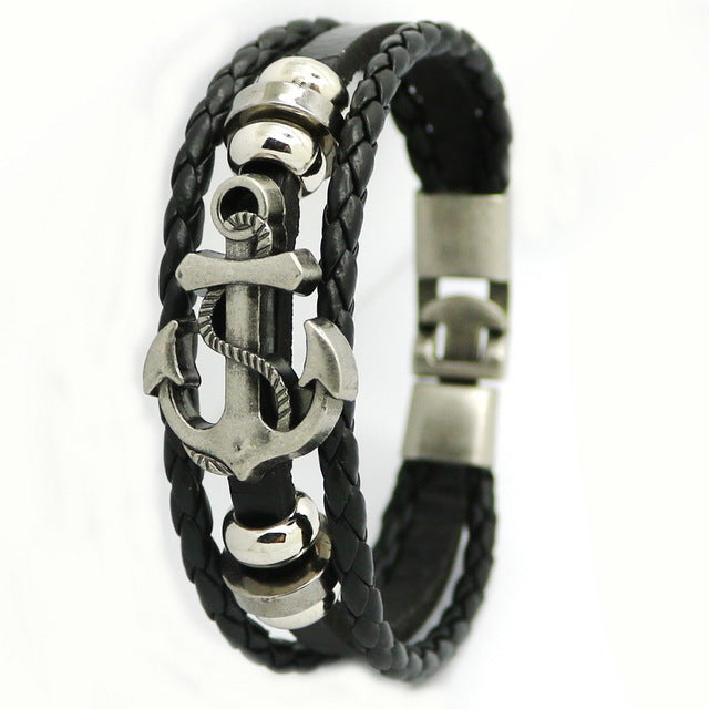 Fashion Charm Leather Anchor Men's Bracelets