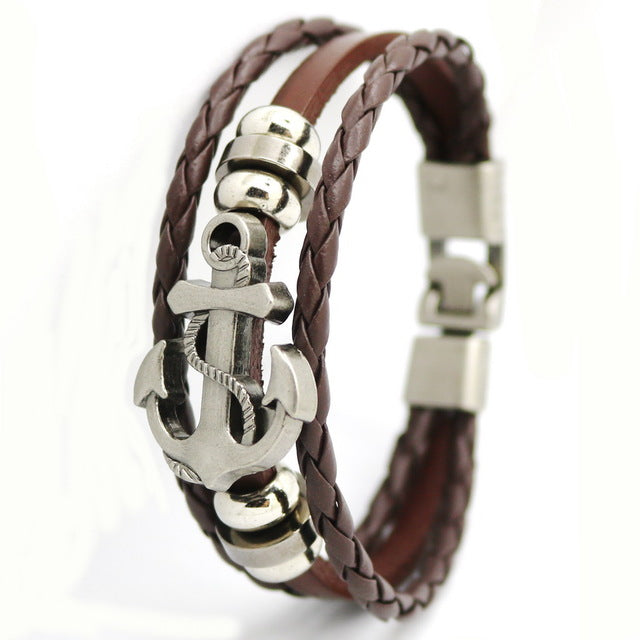 Fashion Charm Leather Anchor Men's Bracelets