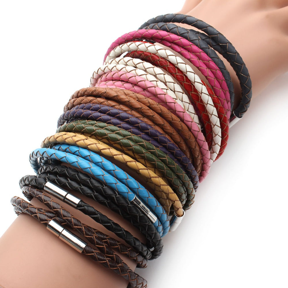 Fashion 100% Genuine Braided Leather Bracelet Men Women