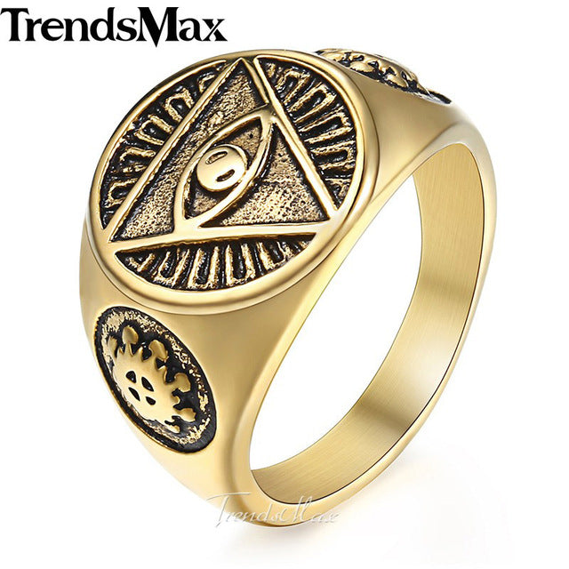 Men's ring Illuminati pyramid eye symbol gold silver color ]