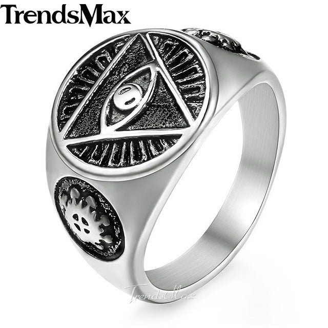 Men's ring Illuminati pyramid eye symbol gold silver color ]